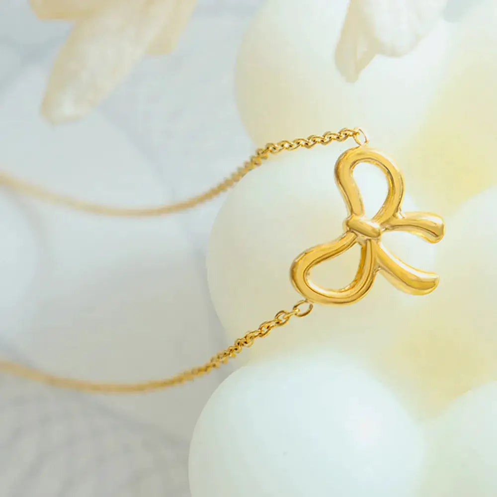Gold-Plated Titanium Steel Bow Pendant Necklace by Trendsi