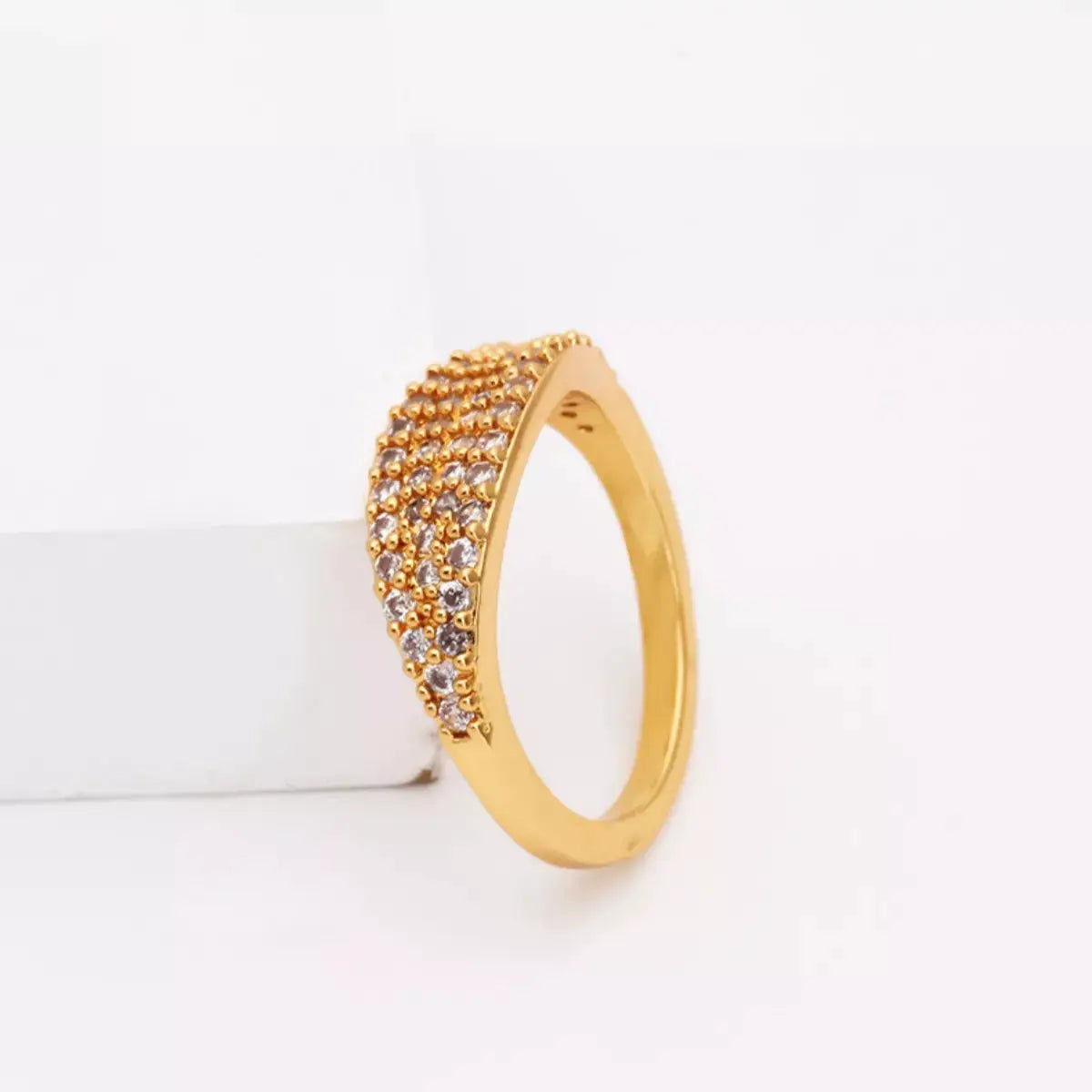 18K Gold-Plated Copper Zircon Round Ring by Trendsi