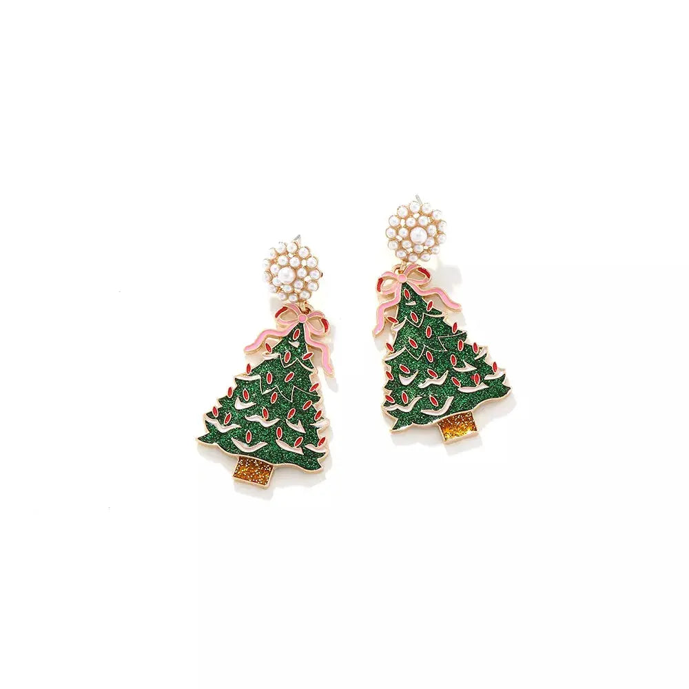Christmas Tree Dangle Earrings with Pearl by Trendsi