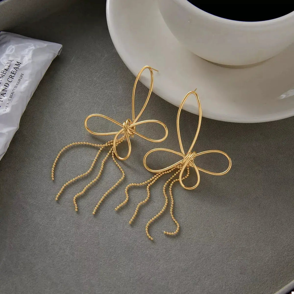 18K Gold-Plated Tassel Bow Earrings by Trendsi
