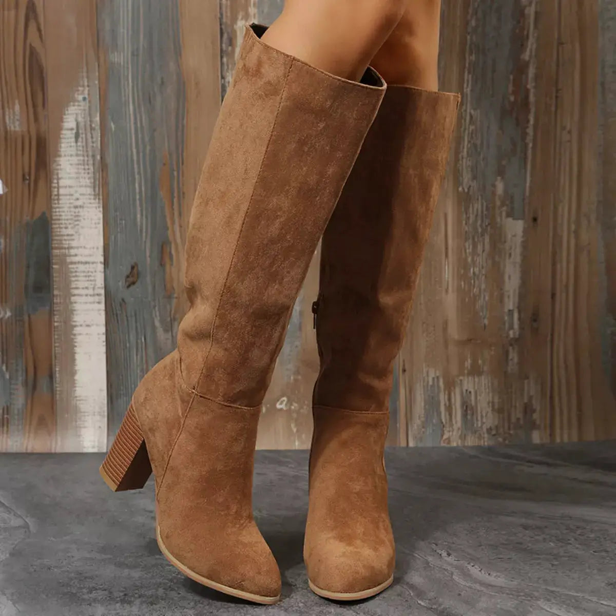 Point Toe Block Heels Boots by Trendsi