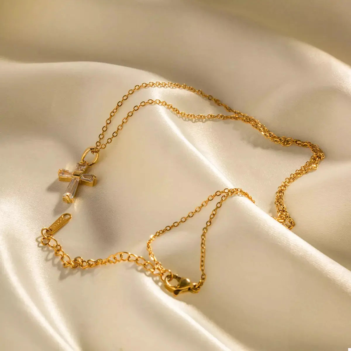 18K Gold-Plated Stainless Steel Zircon Cross Necklace by Trendsi