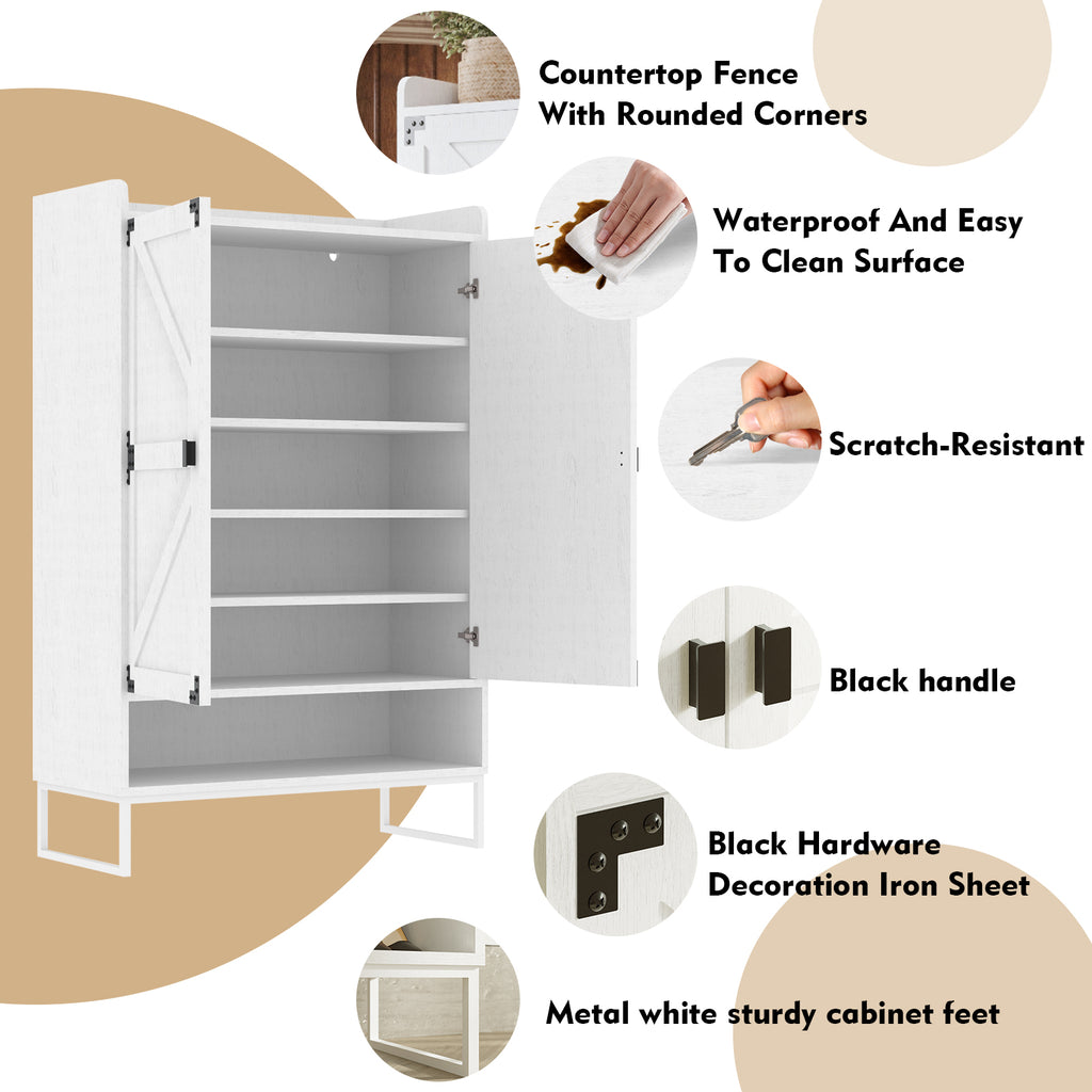 Shoe Cabinet with Doors, 6-Tier Shoe Storage Cabinet with Adjustable Shelves, Wooden Shoes Rack Shoe Storage Organizer