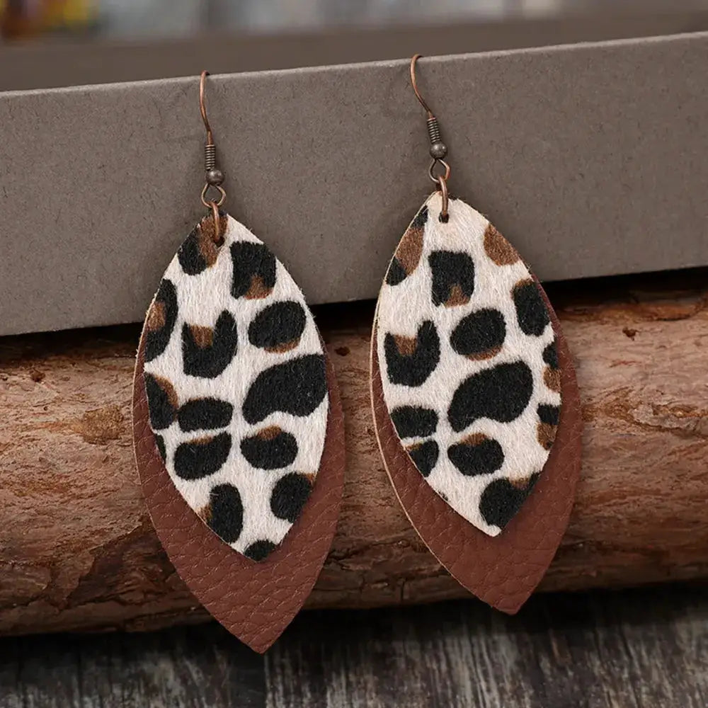 Leaf Shape Leather Dangle Earrings by Trendsi