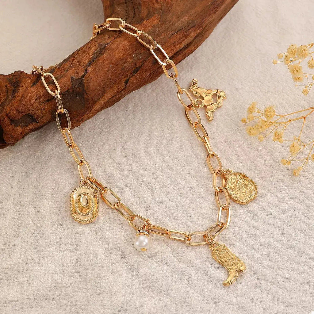 18K Gold-Plated Charm Necklace and Bracelet Jewelry Set by Trendsi