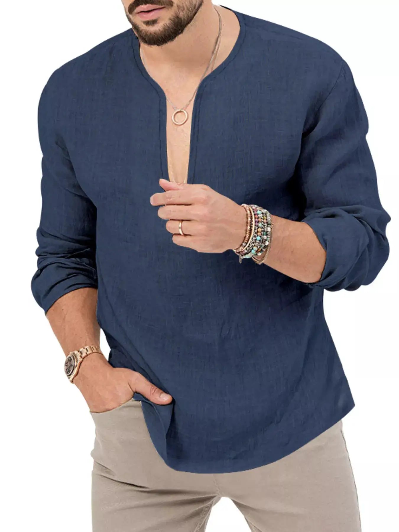 Men's Full Size Slim Fit Long Sleeve Blouse Plus Size by Trendsi