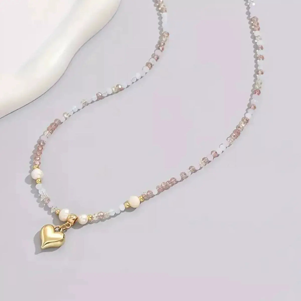 Bead Heart Pendant Necklace by Trendsi