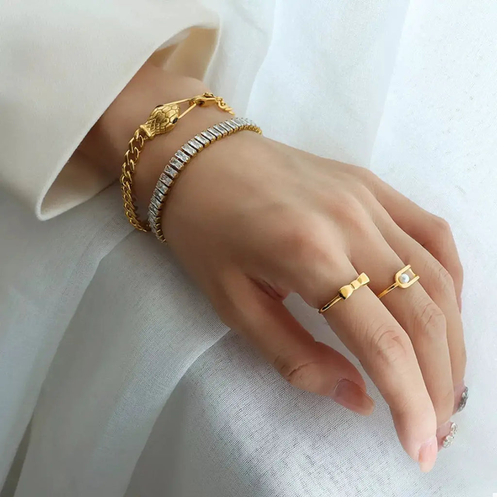 Titanium Steel Zircon Snake Bracelet by Trendsi