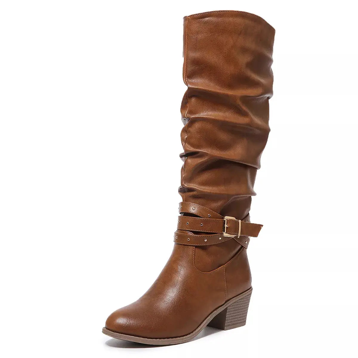 Round Toe Block Heels Boots by Trendsi