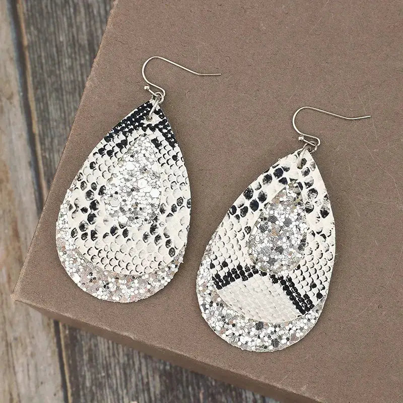 PU Leather Sequin Teardrop Earrings by Trendsi