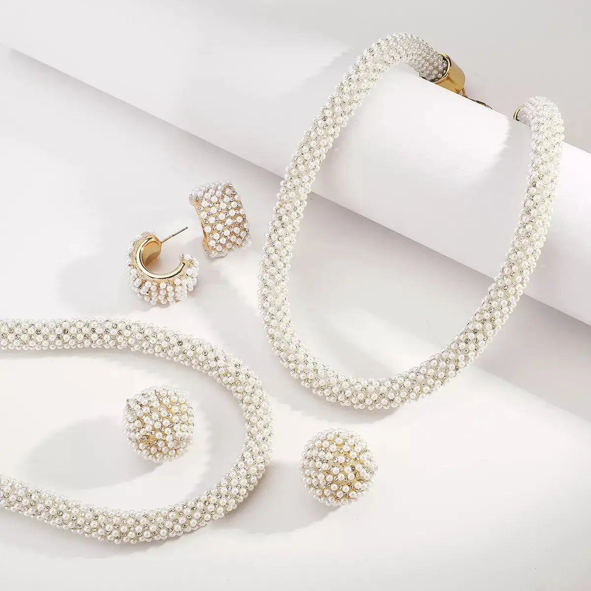 Pearl Embellished Earrings and Necklace Jewelry Set by Trendsi