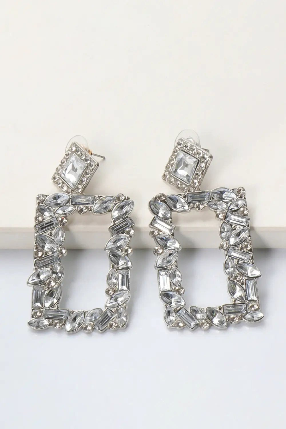 Square Shape Glass Stone Dangle Earrings by Trendsi