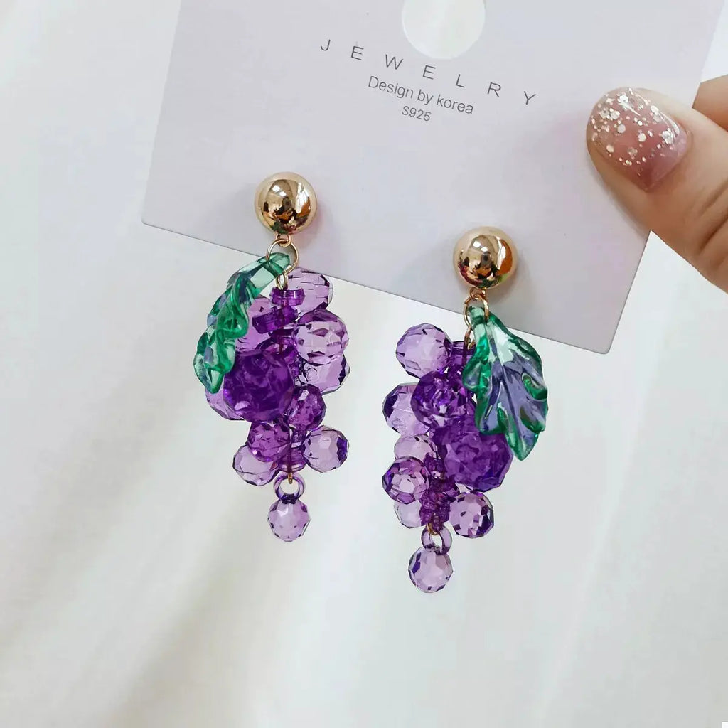 Grape Cluster Beaded Dangle Earrings by Trendsi