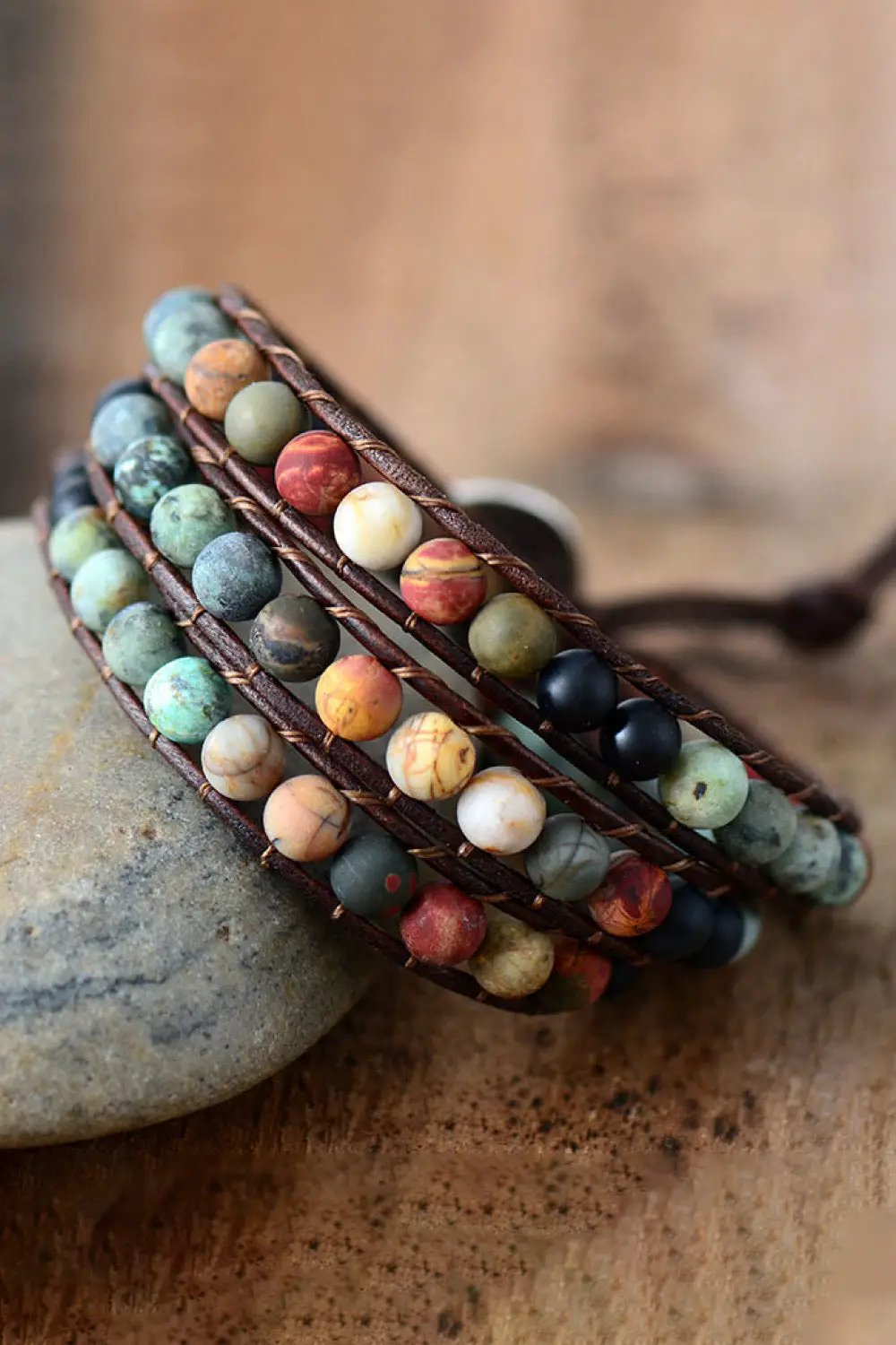 Handmade Triple Layer Beaded Agate Bracelet by Trendsi
