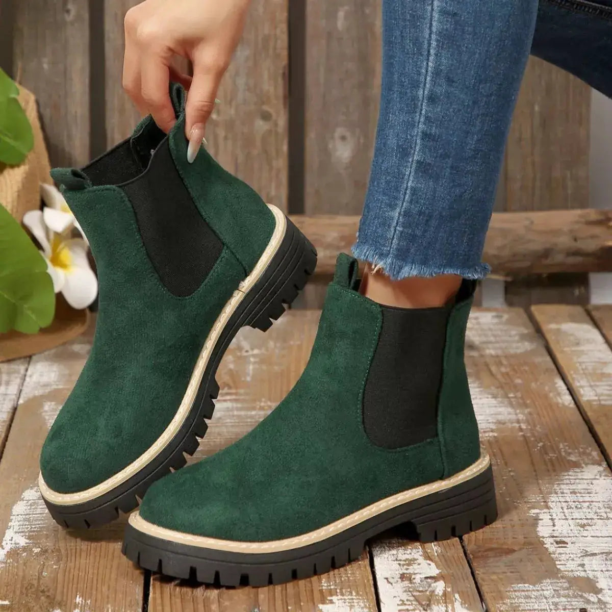 Round Toe Block Heels Boots by Trendsi