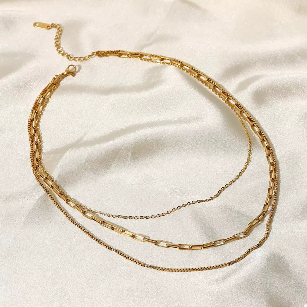 18K Gold-Plated Three Layered Necklace by Trendsi