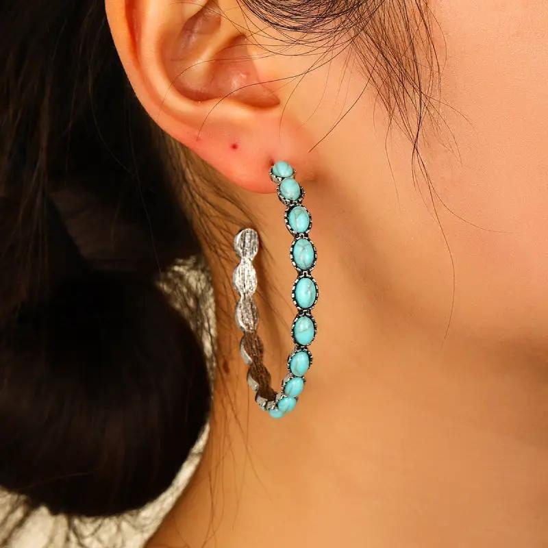 Artificial Turquoise C-Hoop Earrings by Trendsi