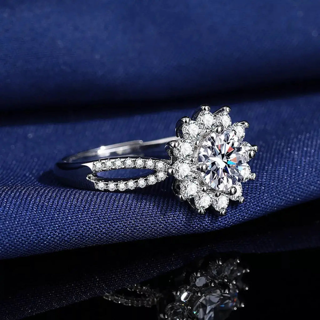 1 Carat Moissanite 925 Sterling Silver Flower Ring by Trendsi