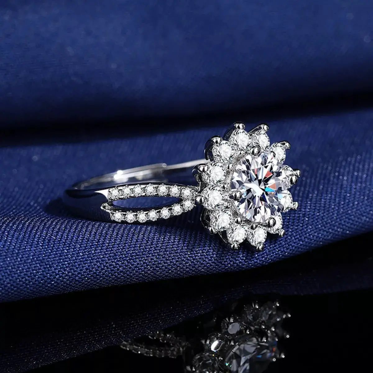 1 Carat Moissanite 925 Sterling Silver Flower Ring by Trendsi
