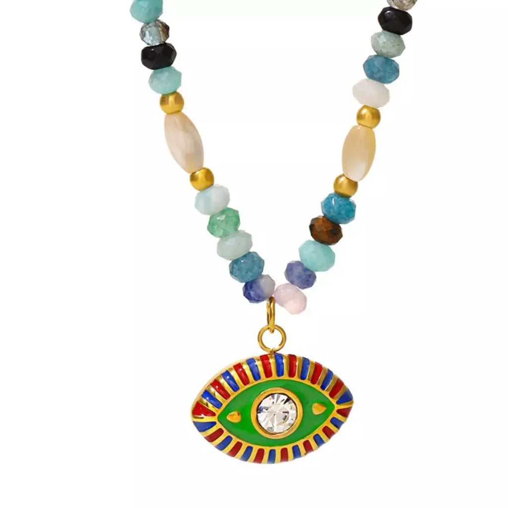 Zircon Bead Evil Eye Pendant Necklace by Trendsi