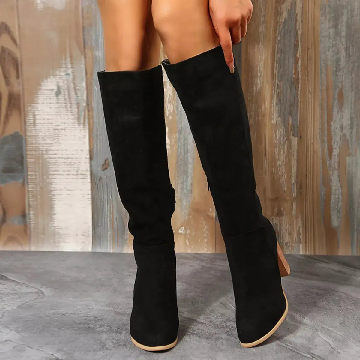 Point Toe Block Heels Boots by Trendsi