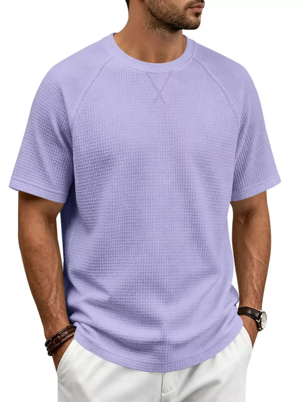 Men's Full Size Waffle Knit Raglan Short Sleeve T-Shirt Plus Size by Trendsi