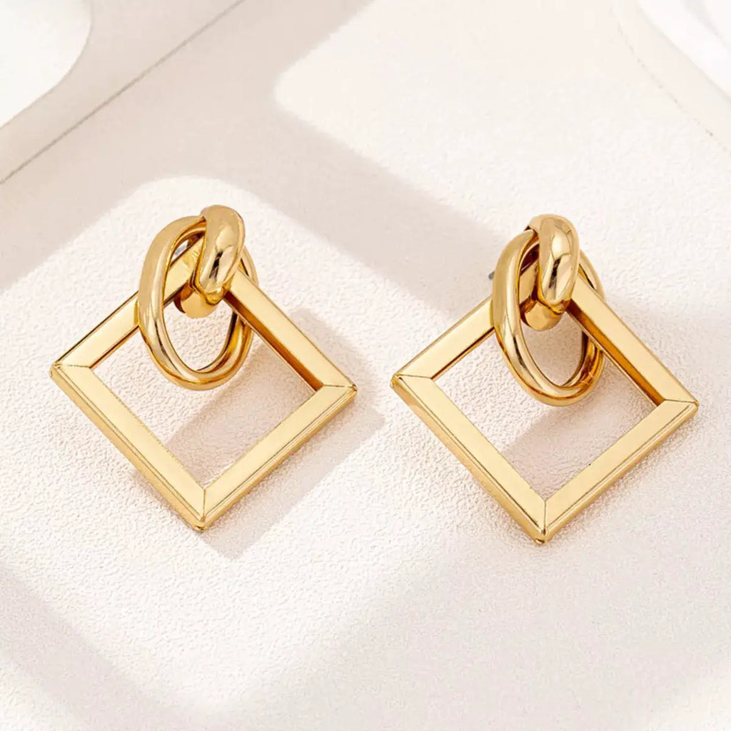 18K Gold-Plated Geometric Square Hoop Earrings by Trendsi