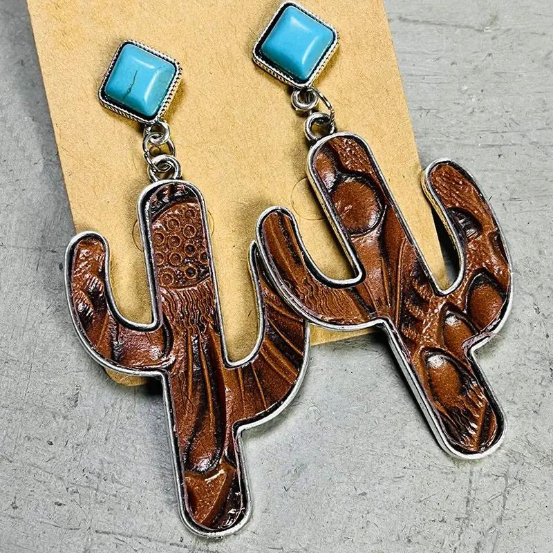 Turquoise Cactus Earrings by Trendsi