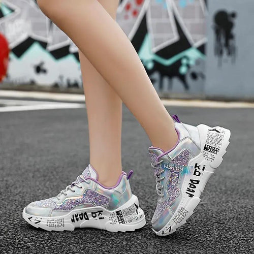 2021 NEW Chunky Sneakers Platform Spring Shoes Sequined Casual Bling Female Red Dames Dad Shoe by eprolo