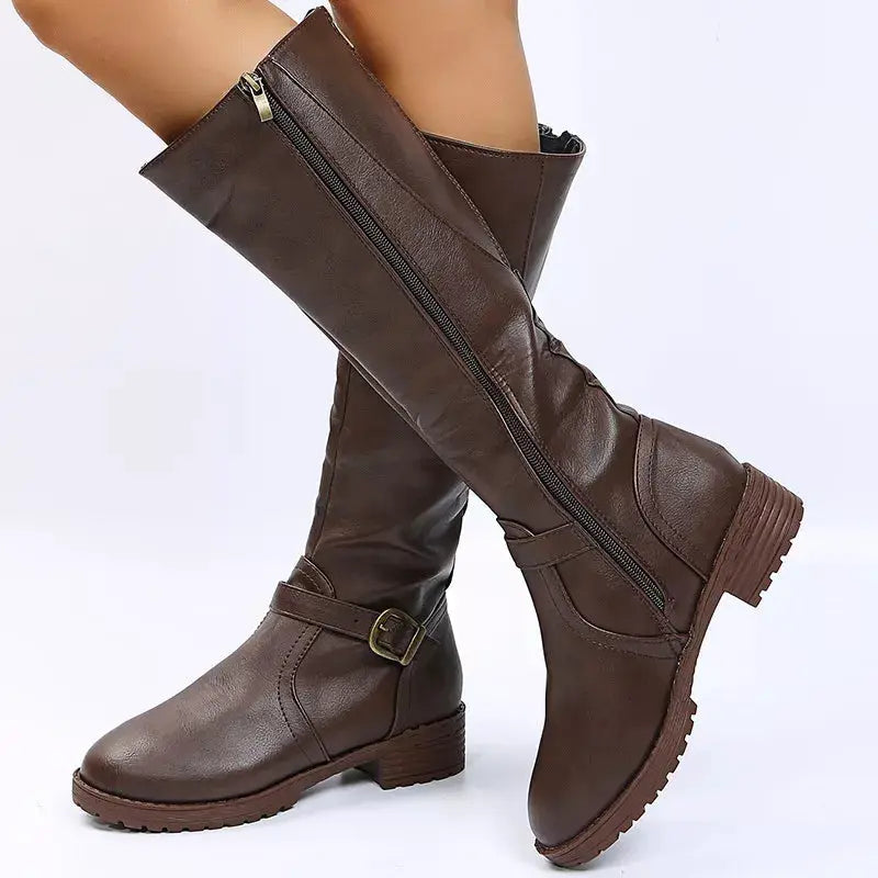Round Toe Block Heels Boots by Trendsi