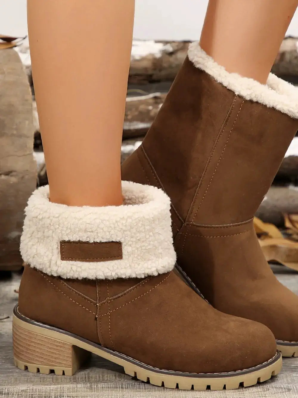 Thermal Fuzzy Block Heel Boots by Trendsi