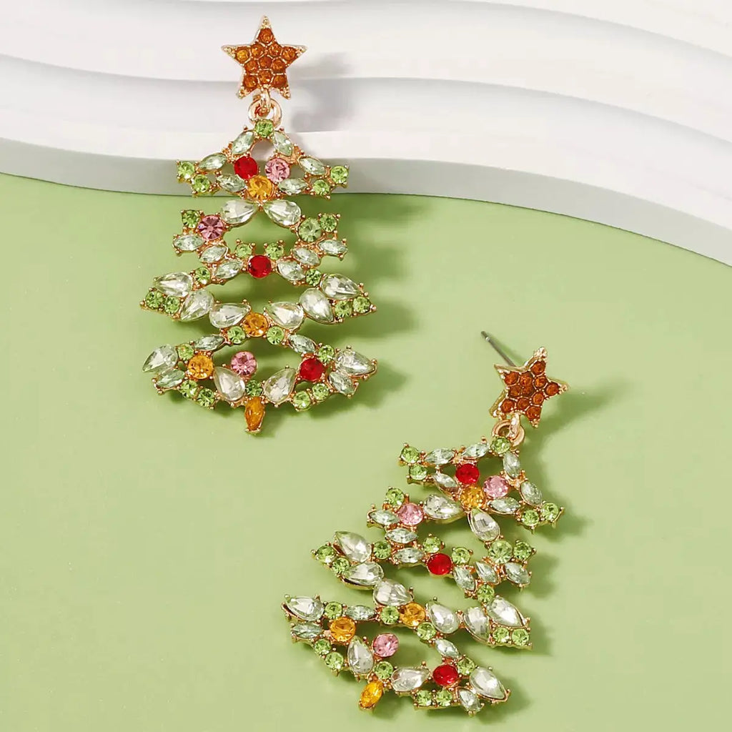 Christmas Tree Earrings with Rhinestones by Trendsi