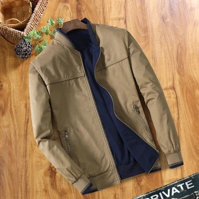 Autumn double-sided jacket for men middle-aged stand up collar casual jacket for men pure cotton casual jacket jacket for men
