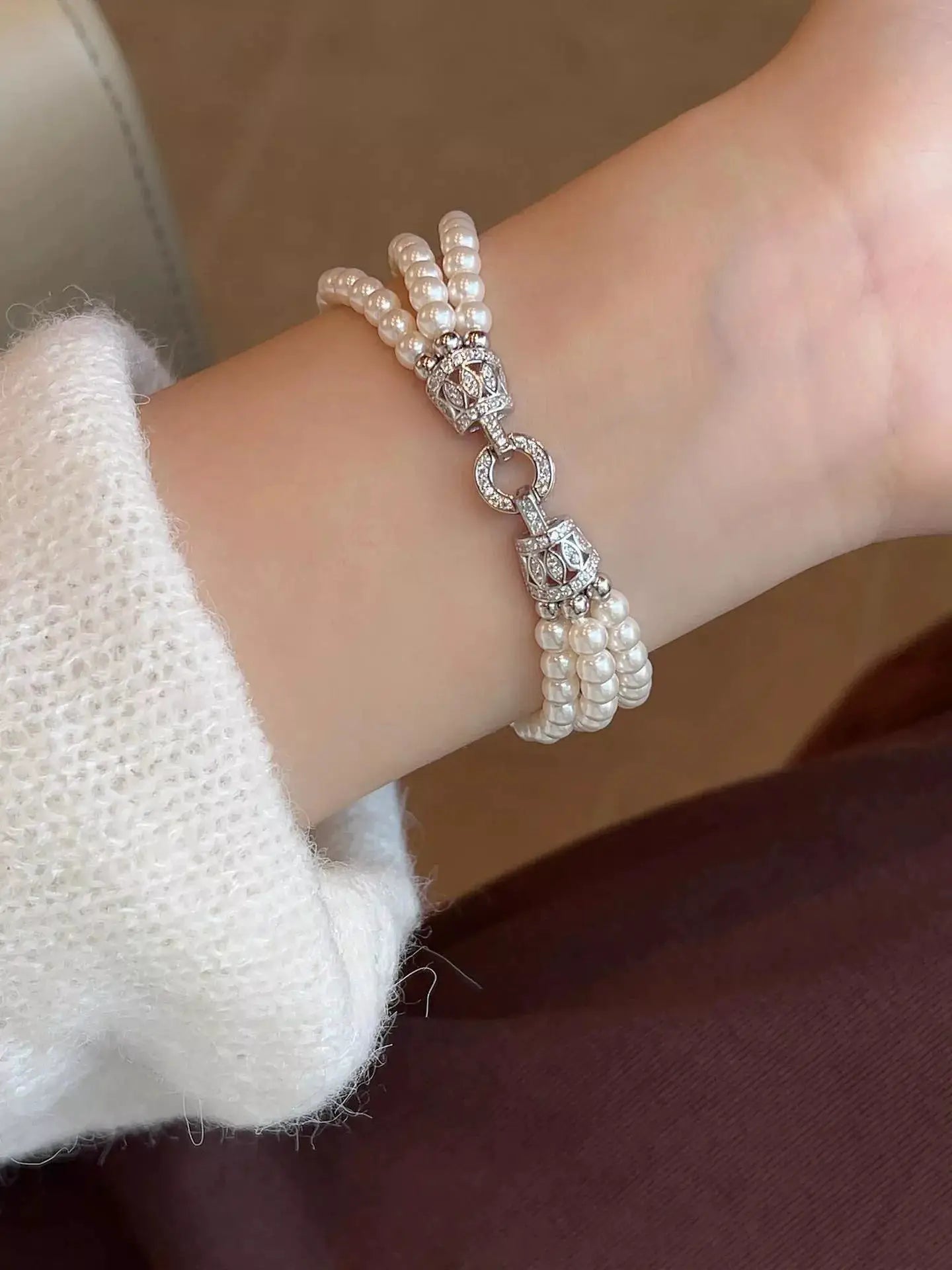 Three Layers Pearl Bracelet by Trendsi