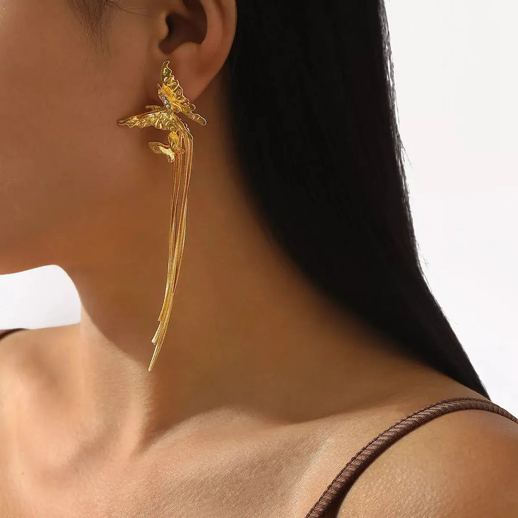 Butterfly Fringe Dangle Earrings by Trendsi