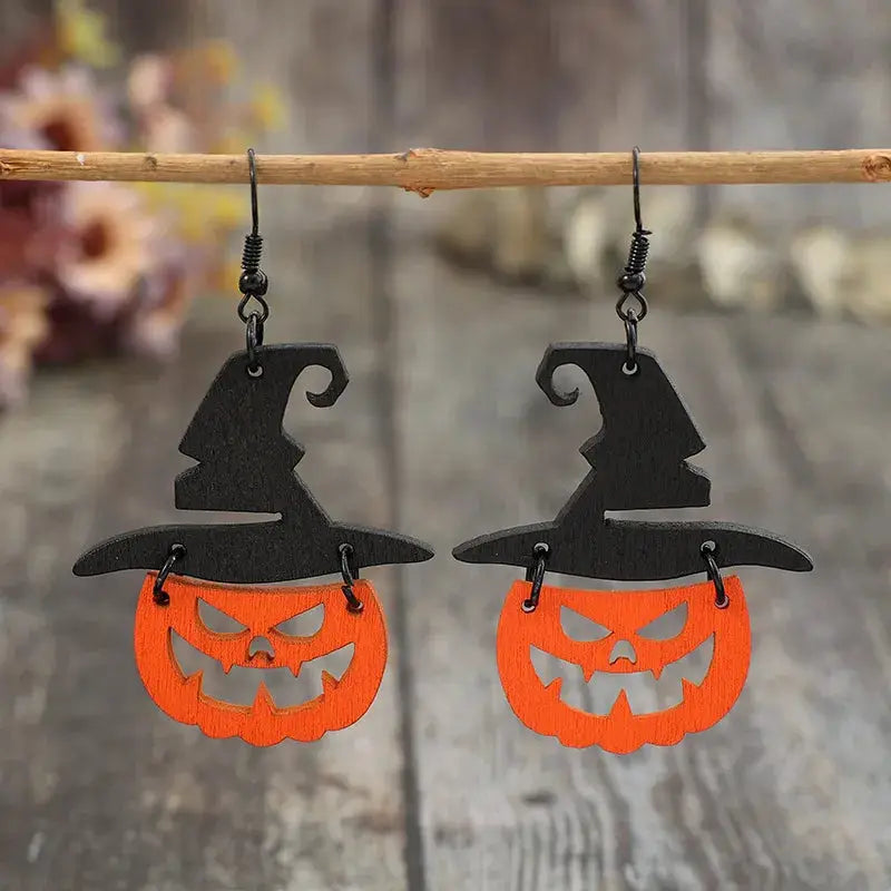 Wooden Pumpkin Shape Earrings by Trendsi