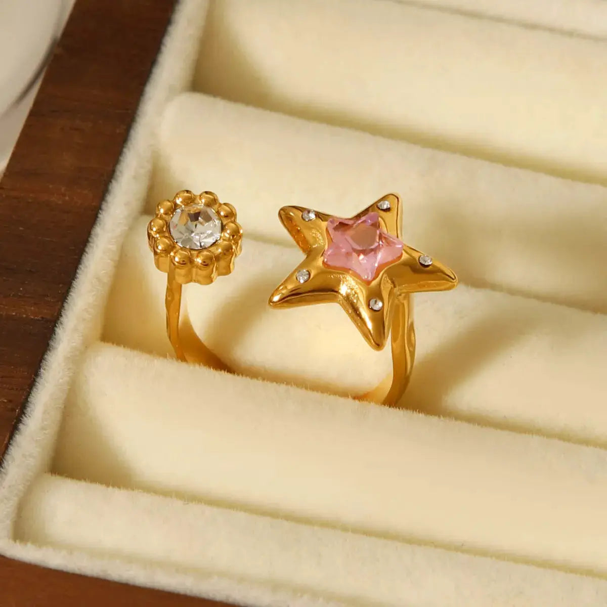 18K Gold-Plated Zircon Star Open Ring by Trendsi