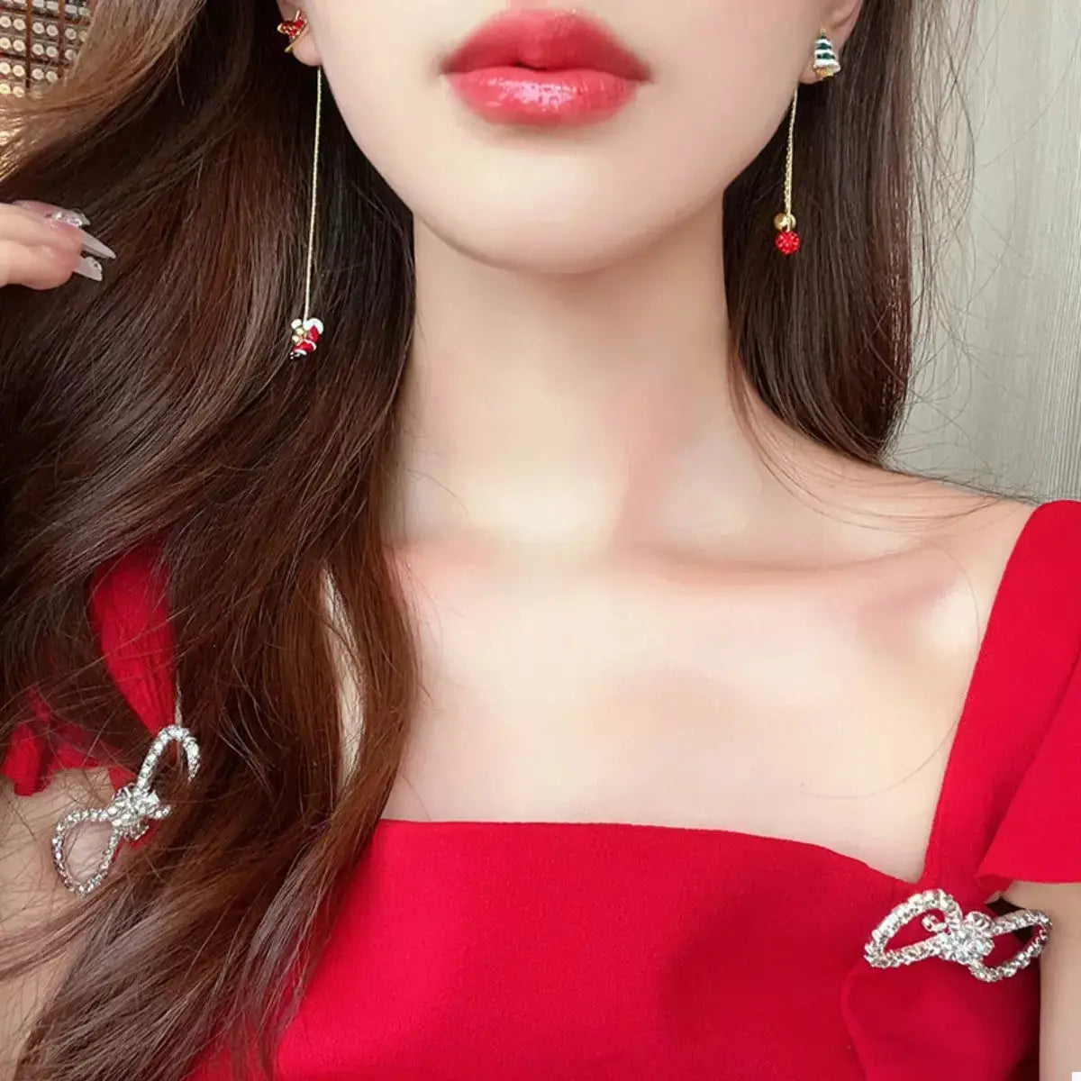 Christmas Tree & Santa Claus Drop Earrings by Trendsi