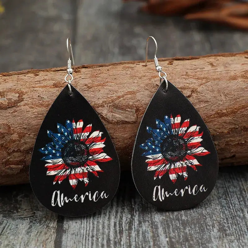 PU Leather Sunflower Teardrop Shape Earrings by Trendsi
