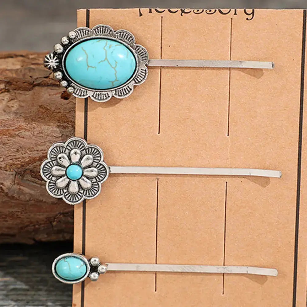 3 PCS/Set Artificial Turquoise Hair Pins by Trendsi