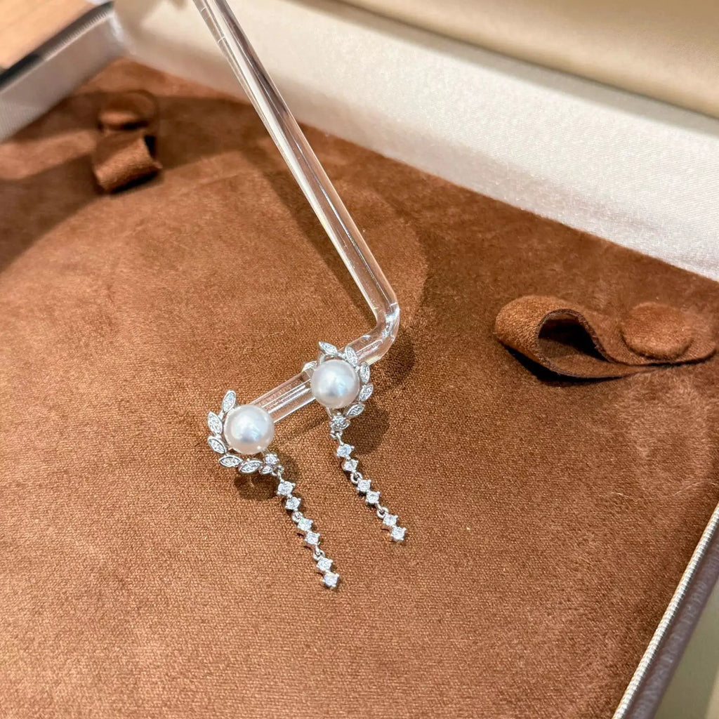 Pearl Zircon Drop Earrings by Trendsi