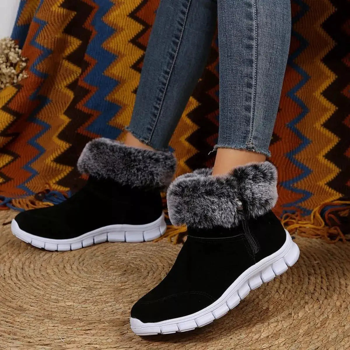 Side Zip Faux Fur Boots by Trendsi