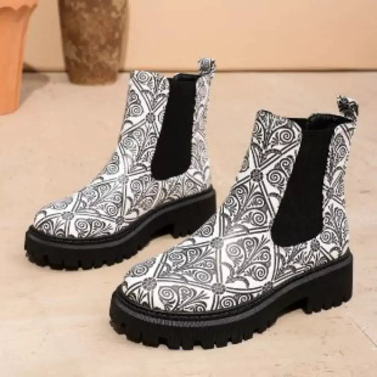 Round Toe Chunky Heel Ankle Boots by Trendsi