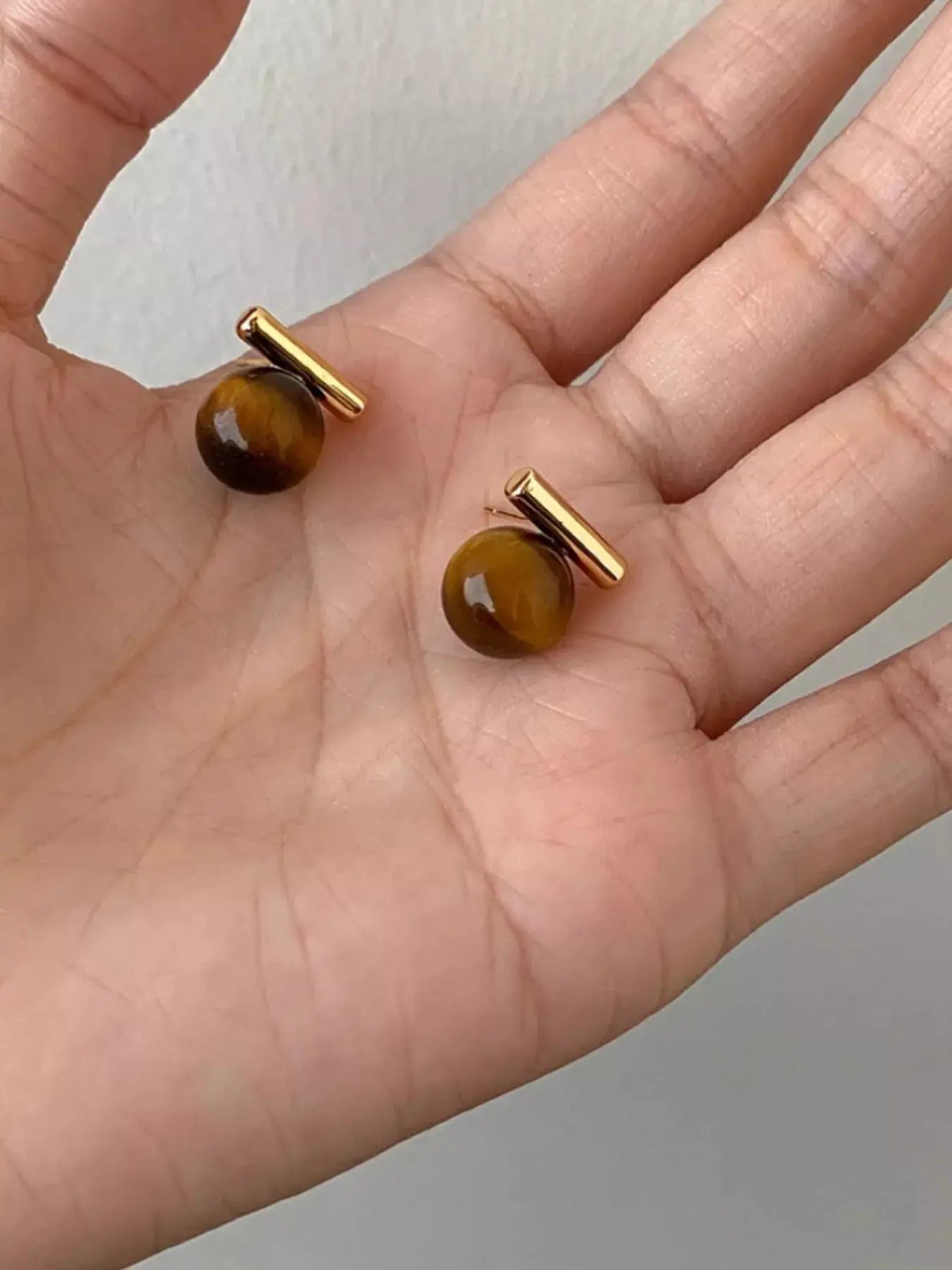 Tiger Eye Stone Stud Earrings by Trendsi