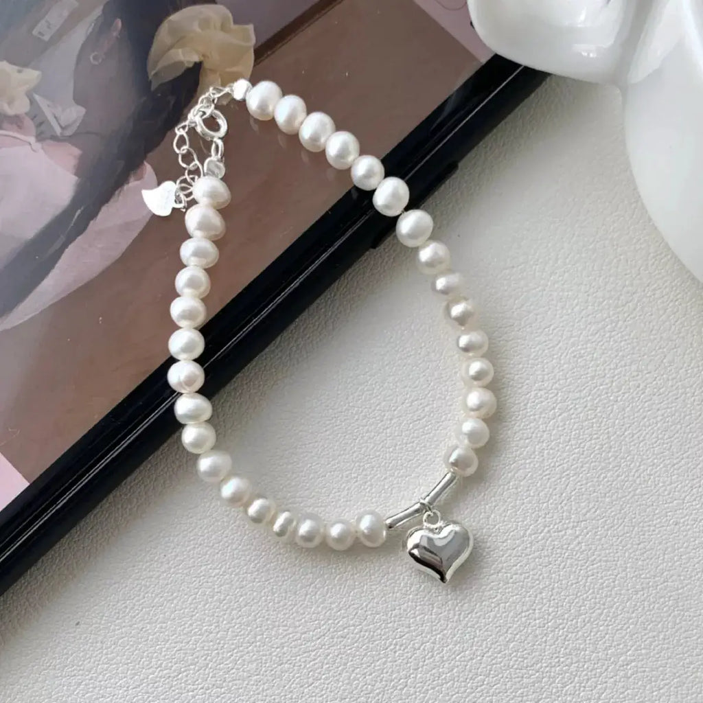 Pearl Heart Charm Bracelet by Trendsi