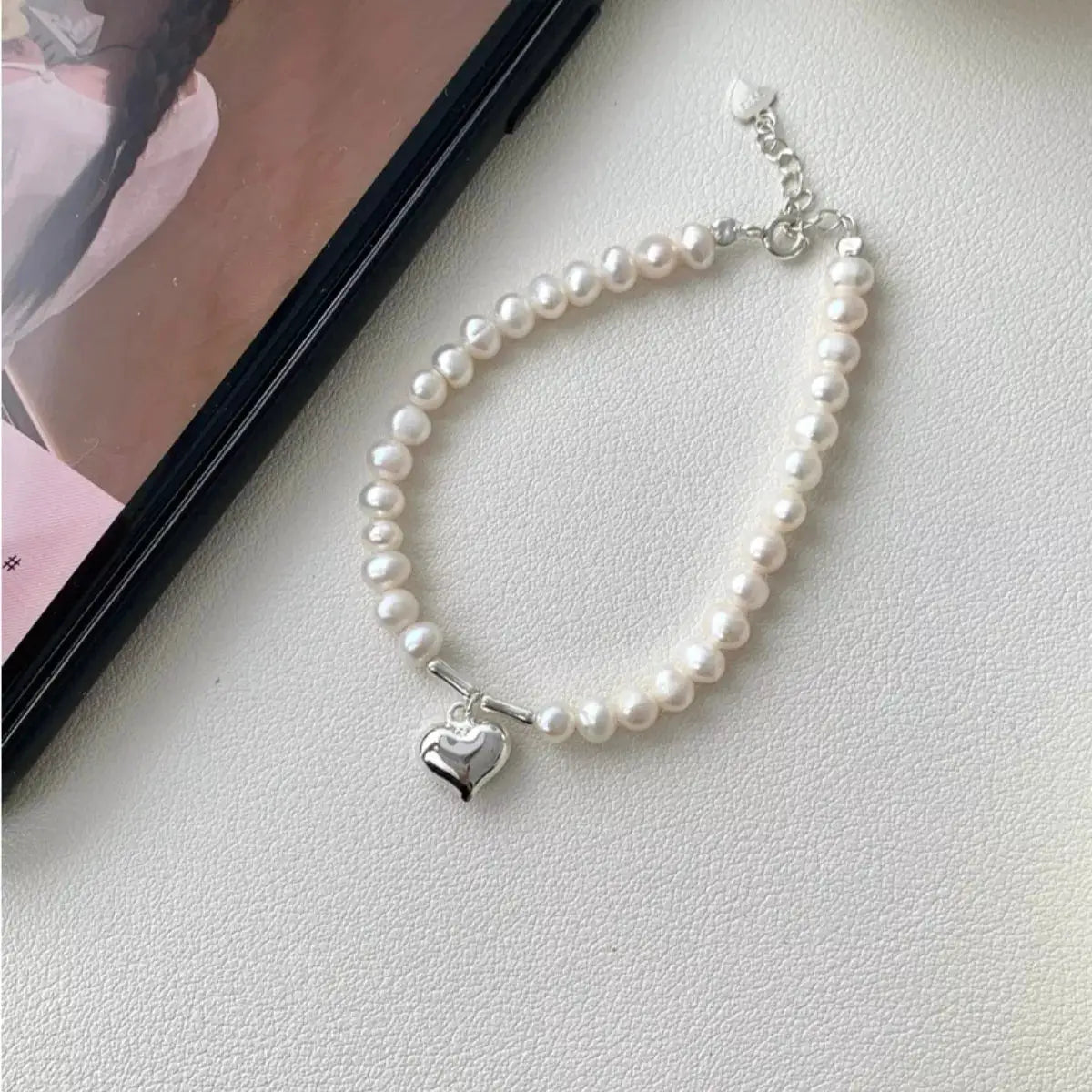 Pearl Heart Charm Bracelet by Trendsi