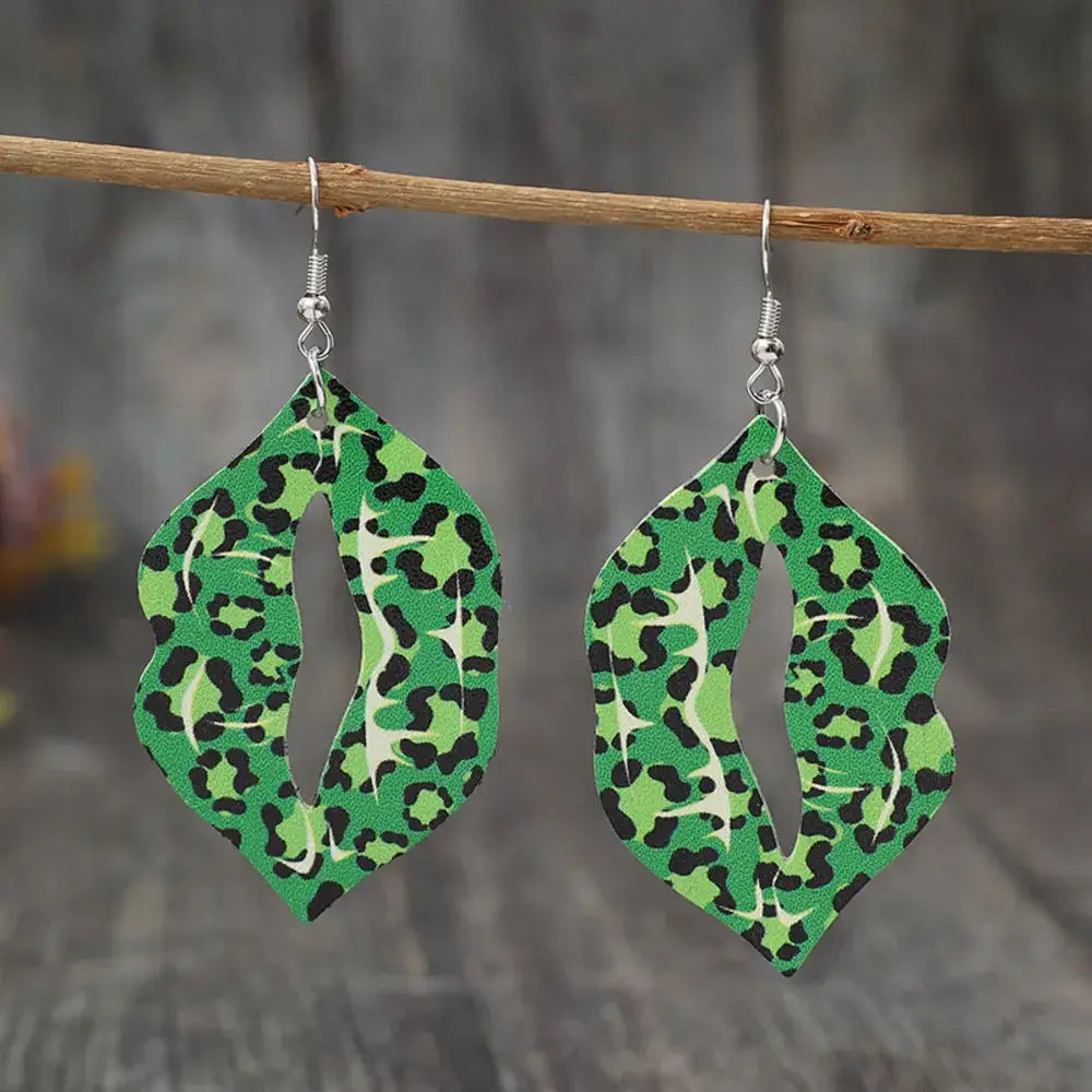 Leopard Lip Shape Leather Earrings by Trendsi