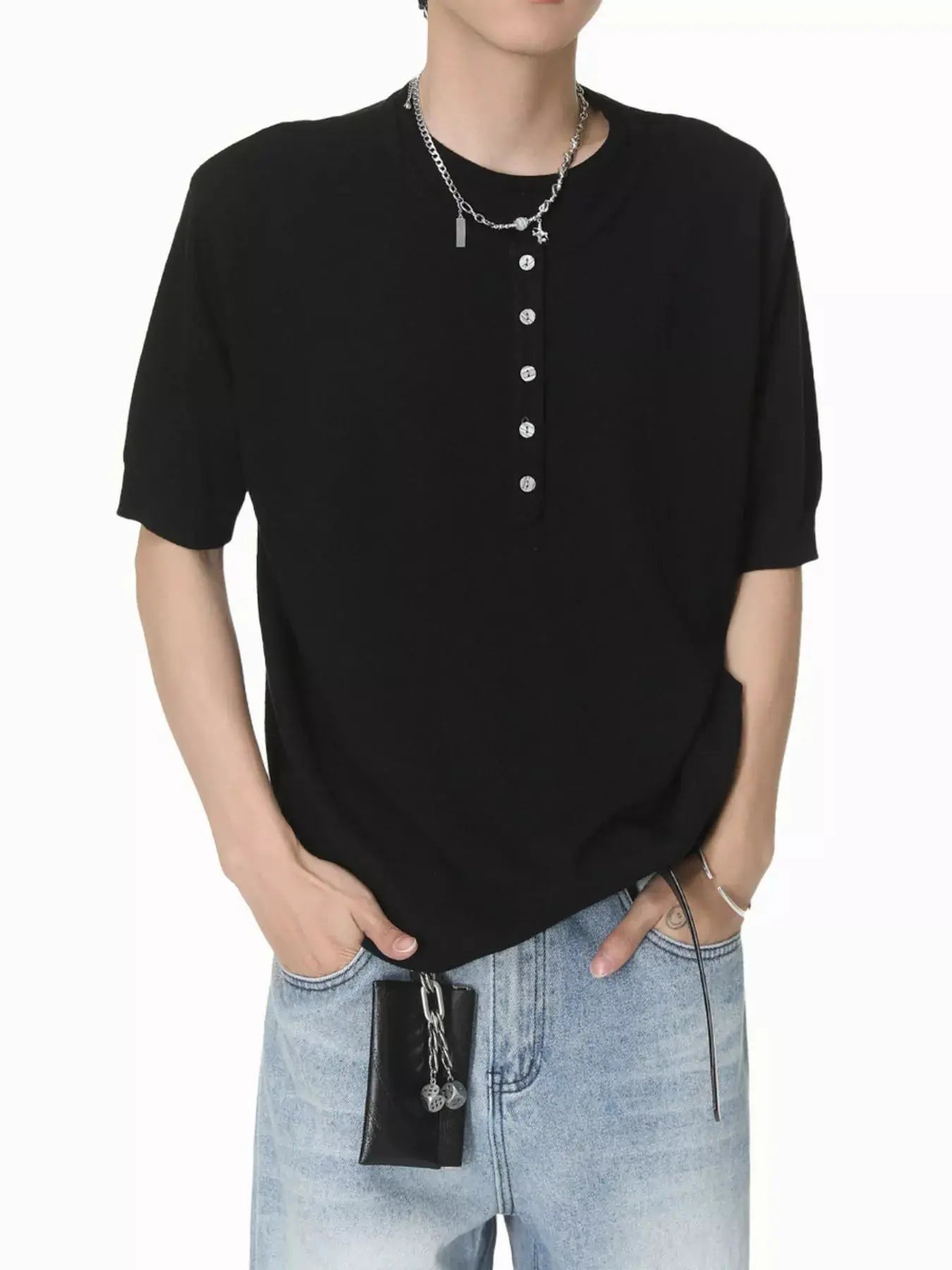 Men's Henley T-Shirt with Button Detail by Trendsi