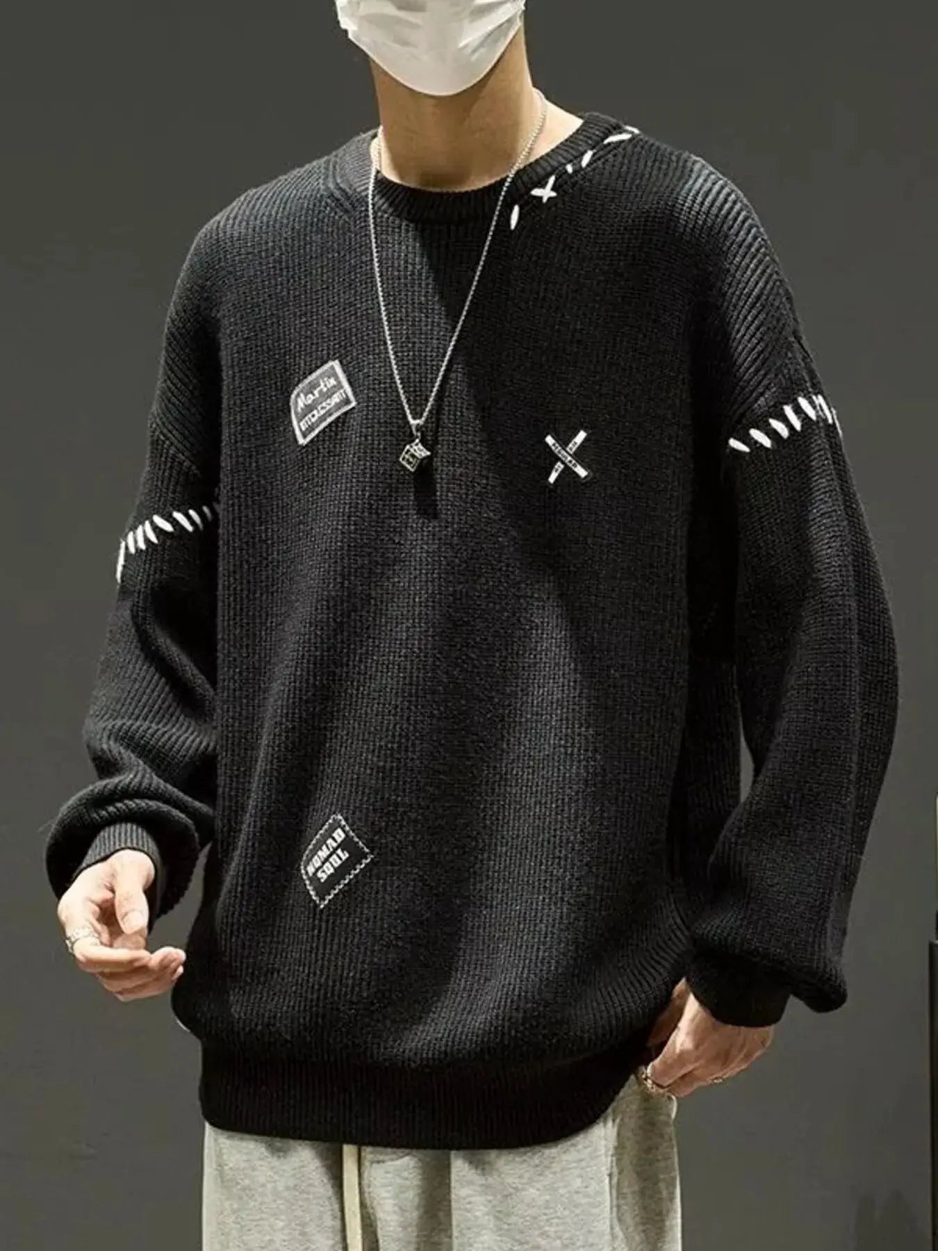 Men's Dropped Shoulder Long Sleeve Sweater by Trendsi