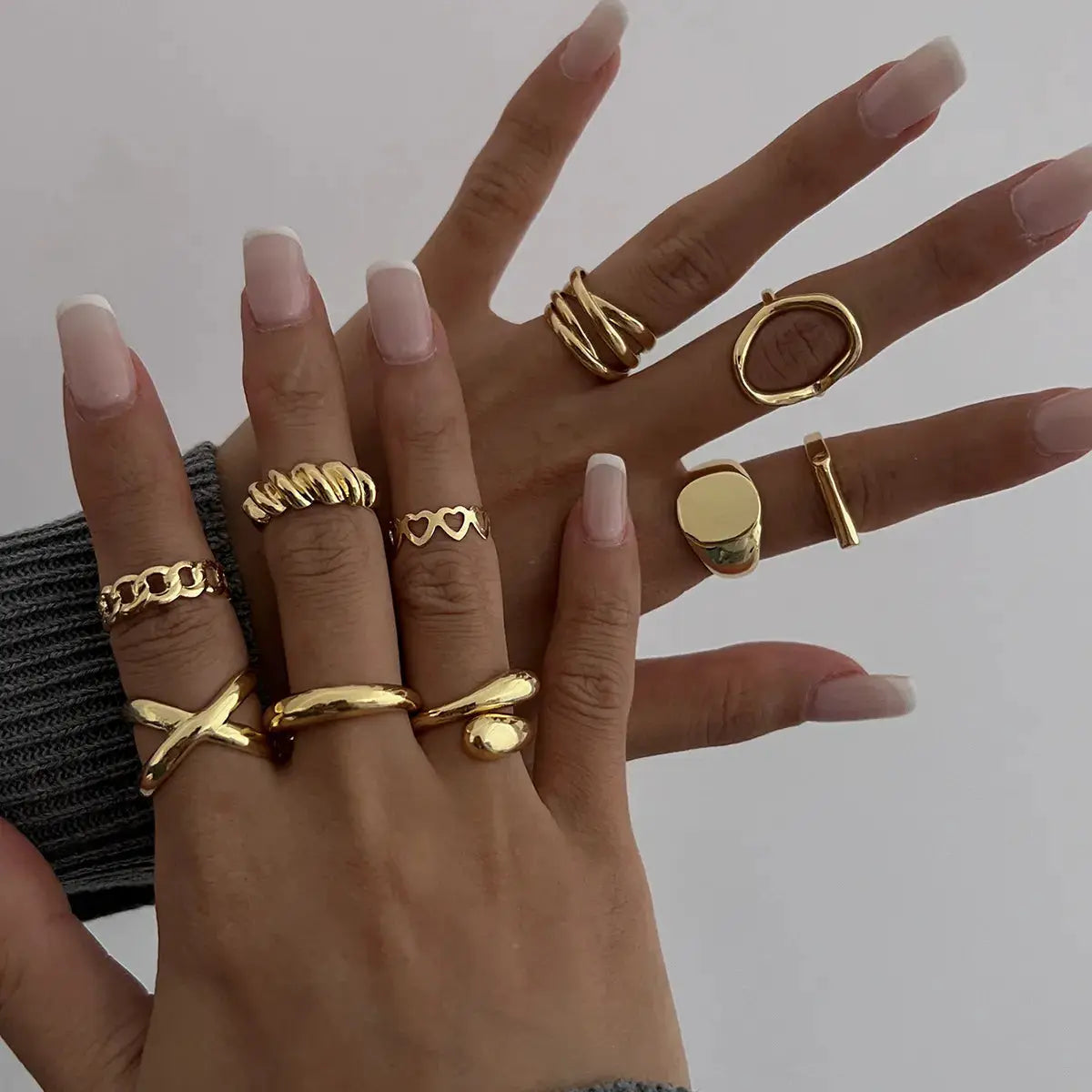 10-Piece Alloy Geometric Ring by Trendsi